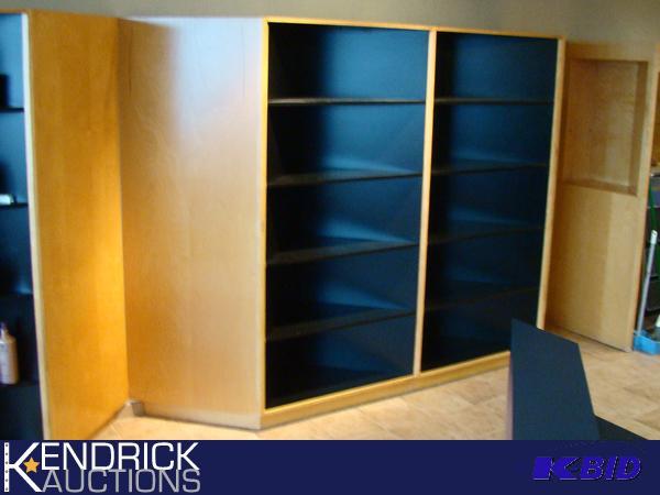 lot 36 image: Large Birch Wood Side by Side Product Shelving