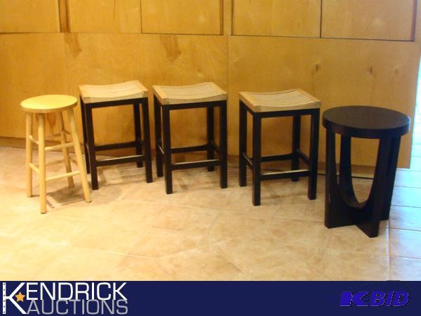 lot 48 image: Lot of 4 Stools and One Display Table