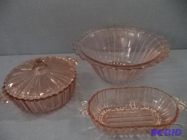 lot 55 image: Pink Depression Glass