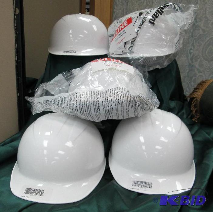 lot 18 image: Qty 5 Uline S-19273W White Bump Cap hard hat...