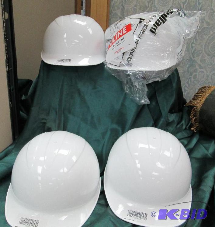 lot 20 image: Qty 4 Uline S-19273W White Bump Cap hard hat...