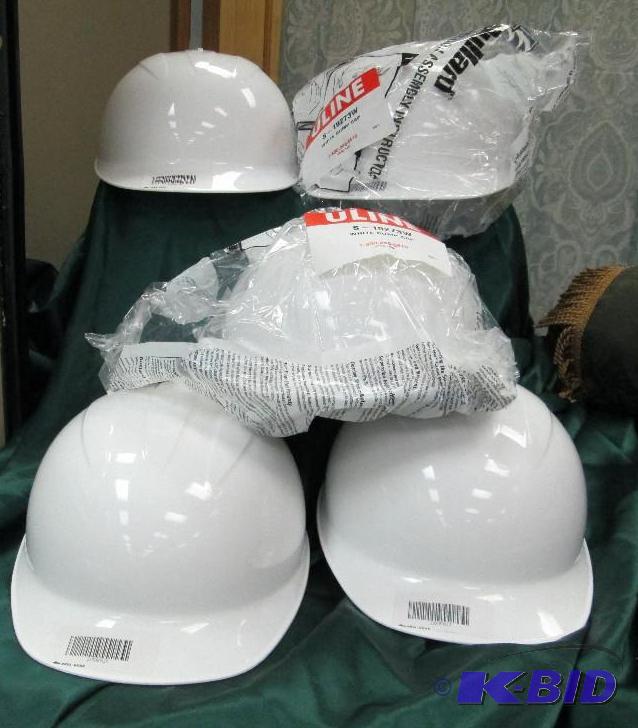 lot 21 image: Qty 5 Uline S-19273W White Bump Cap hard hat...