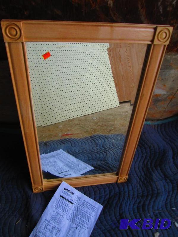 lot 5 image: Mirrored bathroom medicine cabinet with wood ...
