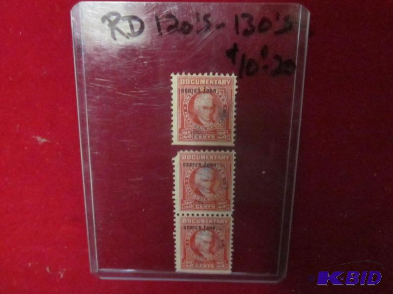 (3) 1940s documentary $0.25 cent stamps, one...