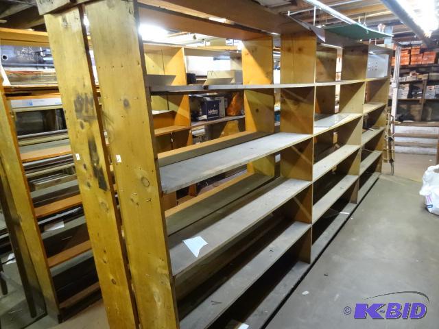 Wood Shelf Unit. No Contents 16 ft. X 84 in. ...