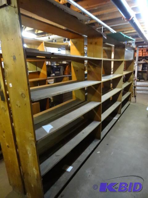 Wood Shelf Unit. No Contents 16 ft. X 84 in. ...