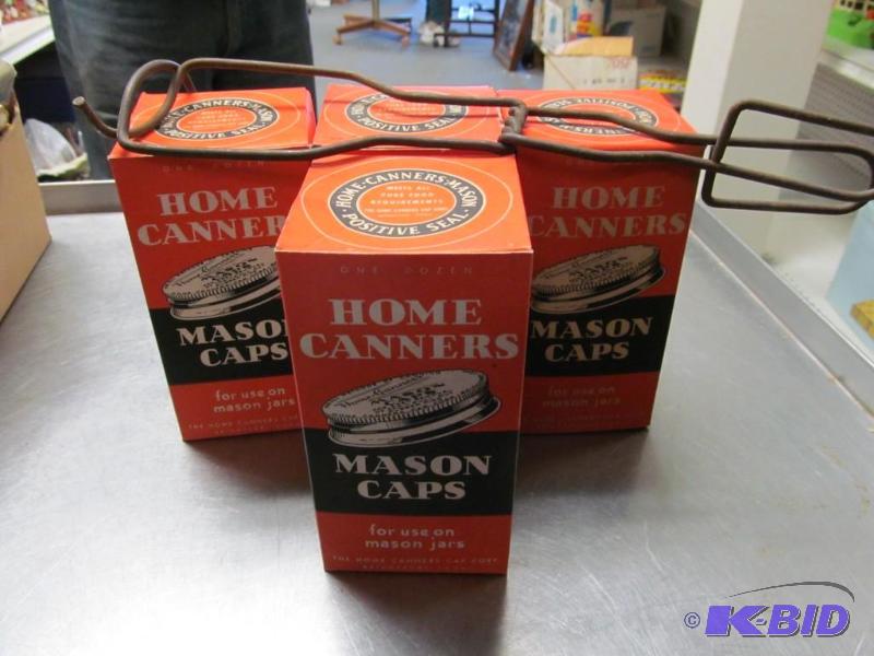 lot 40 image: lot of mason jar lids and canning jar lifter