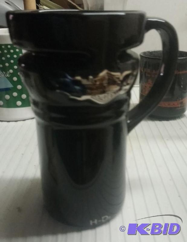 lot 3 image: Harley Davidson Covered Ceramic Coffee Mug...