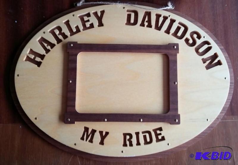 lot 4 image: Harley Davidson Wooden picture frame. 13 12 ...