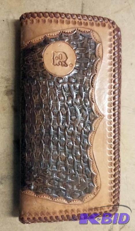 Vintage Leather Hand Tolled Check Book with l...