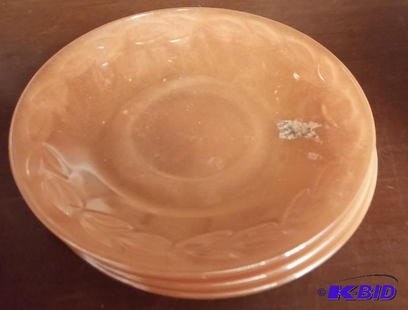 4 depression glass opalescent saucers...