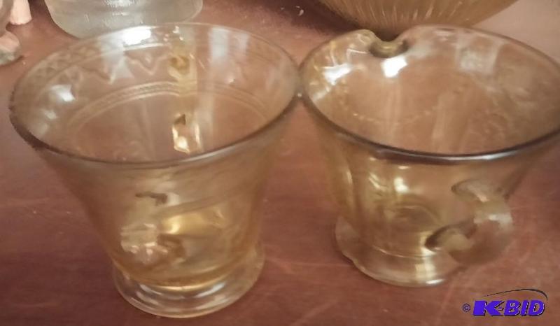 Set of Amber Depression Glass CreamerSugar S...