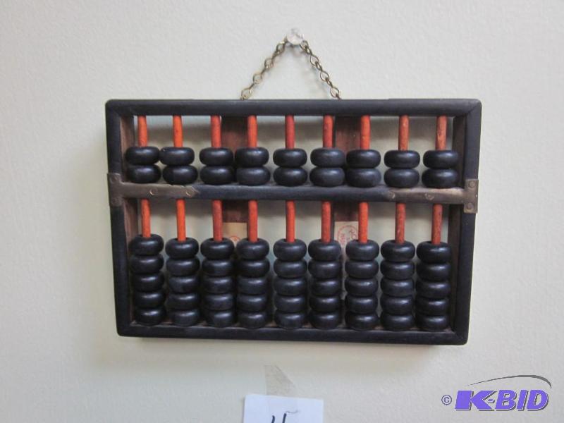 lot 4 image: Antique wood Abacus, made in Hong Kong, with ...