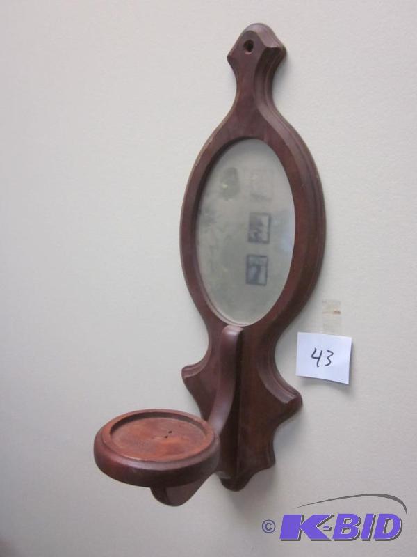 lot 43 image: 14 inch wood with mirror candle wood sconce, ...