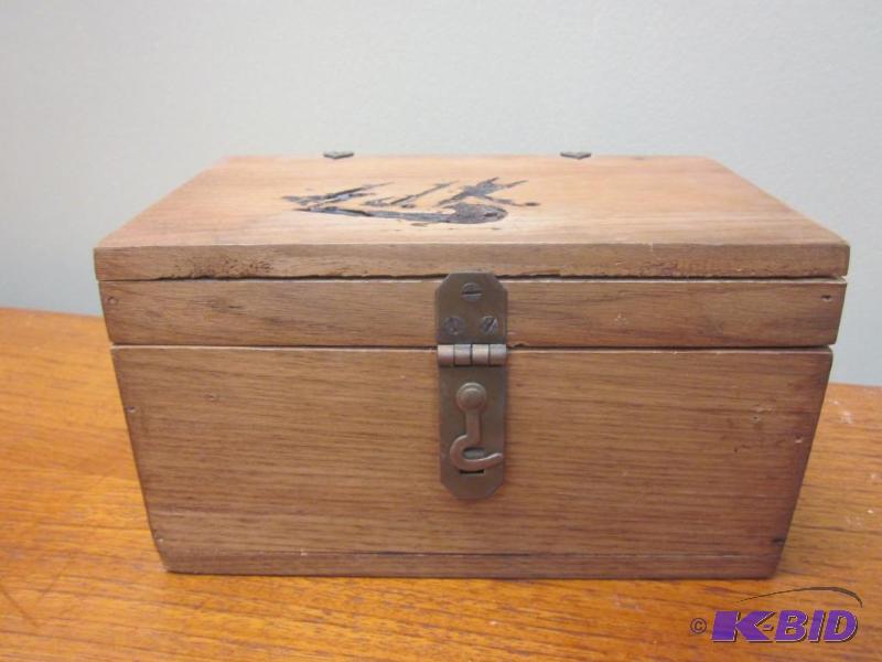 lot 44 image: Vintage 9 inch signed branded wooden Asian bo...