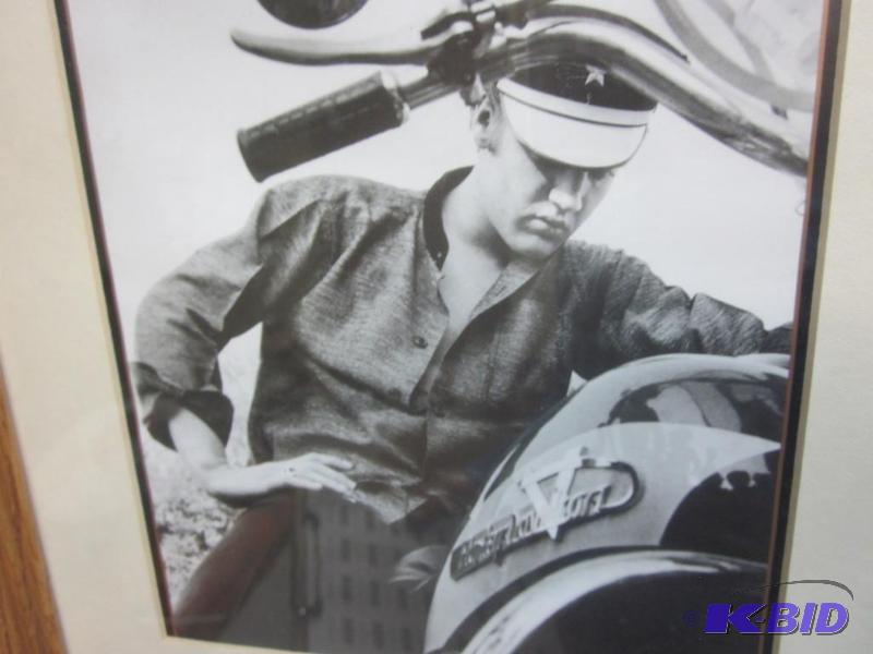 lot 5 image: 8 x 10 inch framed Elvis Presley on Harley Da...