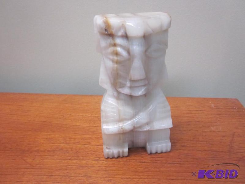 lot 62 image: 9 inch hand carved solid alabaster statue bo...