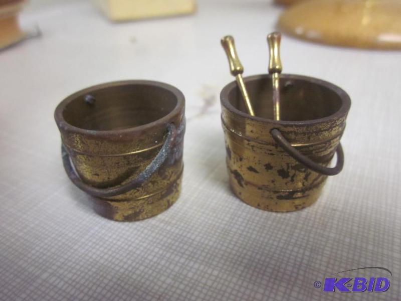 lot 76 image: Pair of small metal pails and shovels, miniat...