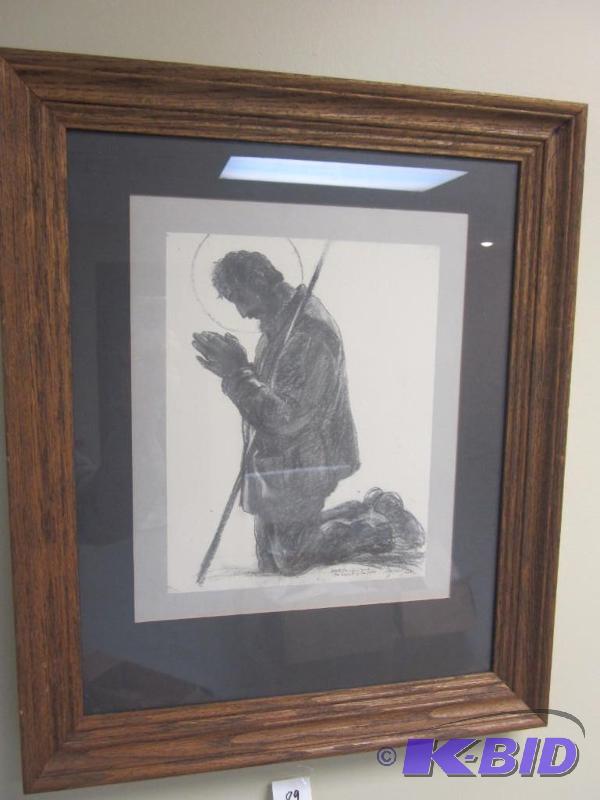 lot 89 image: 1938 listed artist Peter Hurd signed print &q...