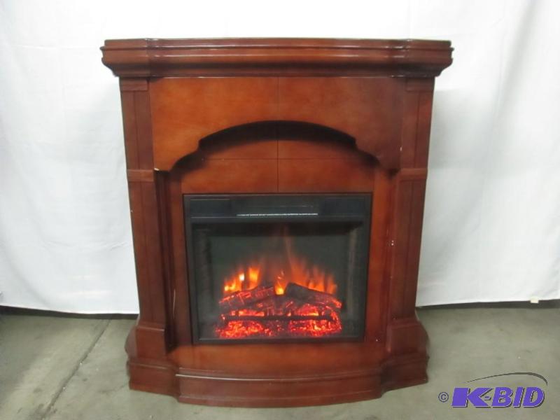 lot 4 image: Dark Cherry Fireplace Mantel w Fireplace Heater Insert