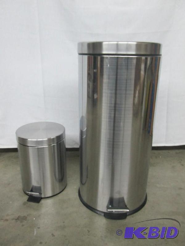 lot 46 image: Stainless Steel Round Trash Cans Set of 2