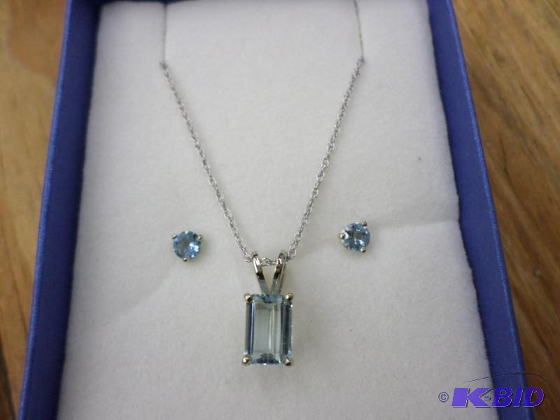 3 Pc set, .88ct Emerald Cut Aquamarine 14kt w...