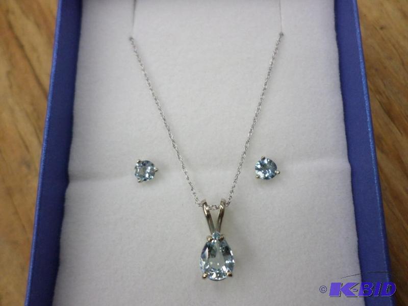 3 Pc set, .62ct Tear Drop Aquamarine 14kt whi...
