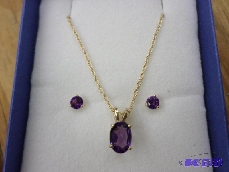 3 Pc set, .68ct oval Amethyst 14kt yellow gol...