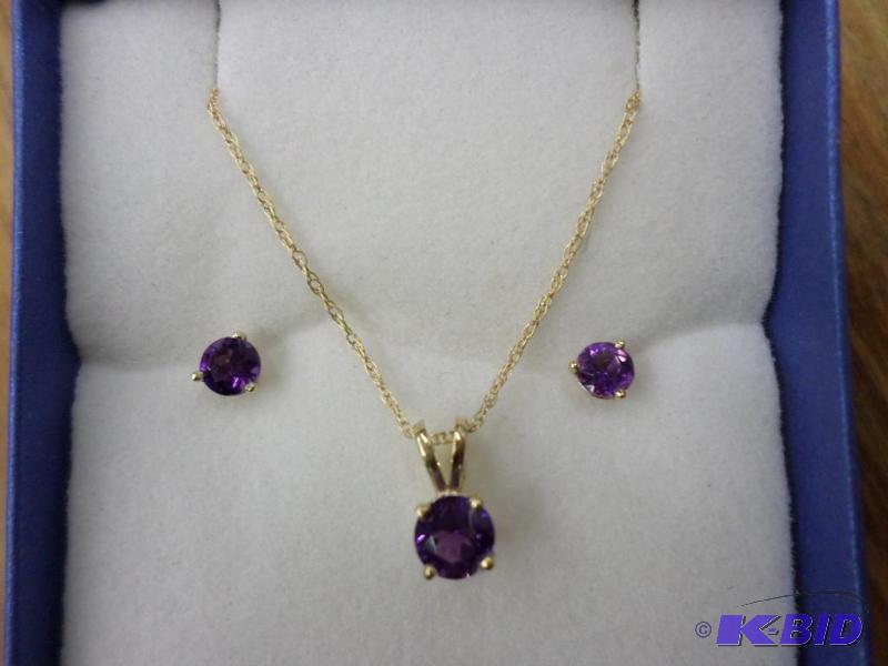 3 Pc set, .28 ct Amethyst 14kt yellow gold pe...