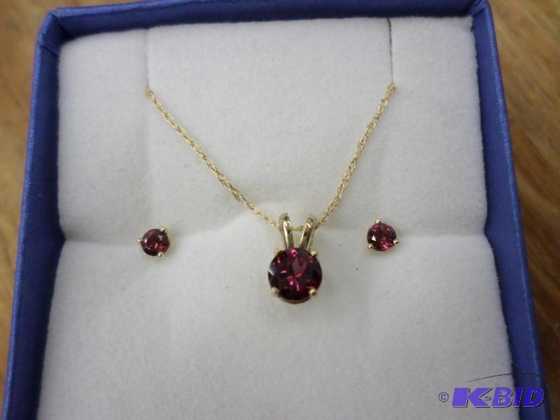 3 Pc set, .58ct Rhodalite Garnet 14kt yellow ...