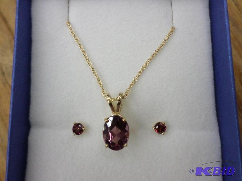 3 Pc set, 1.68ct oval Rhodalite Garnet 14kt y...