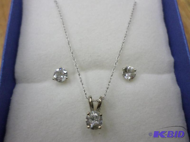 3 Pc set, .37ct White Sapphire 14kt white gol...