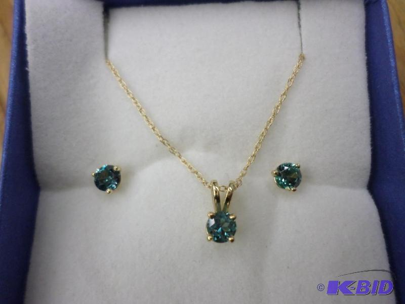 3 Pc set, .20ct Created Alexandrite 14kt yell...