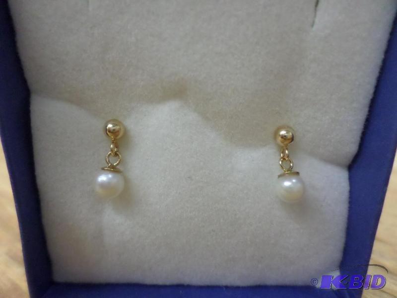 3.5mm Cultured Pearl dangle drops on 14kt yel...