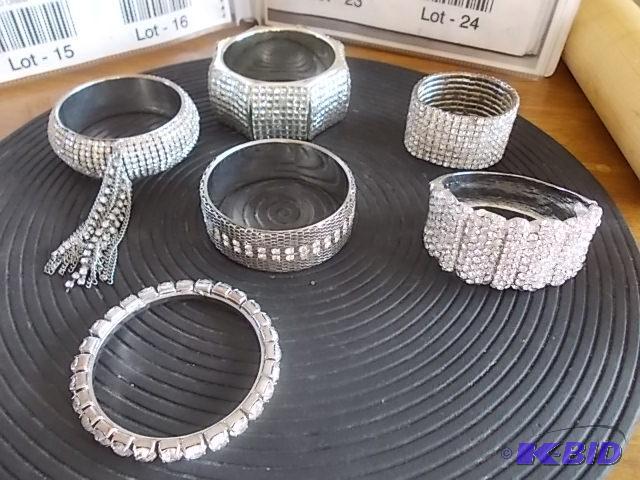 Lot Of Large Silver Tone Rhinestone Bangle Br...