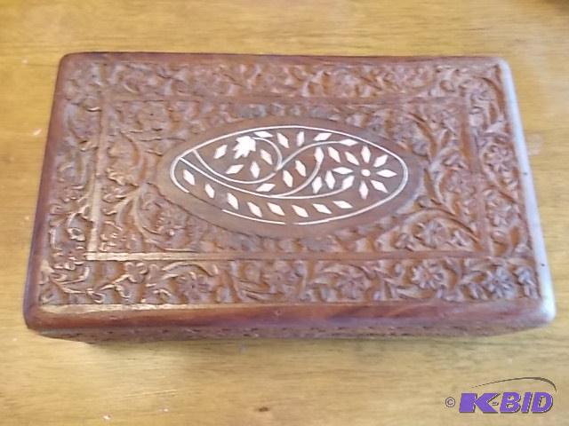 Carved Wood Jewelry Box FULL Of Vintage Jewel...