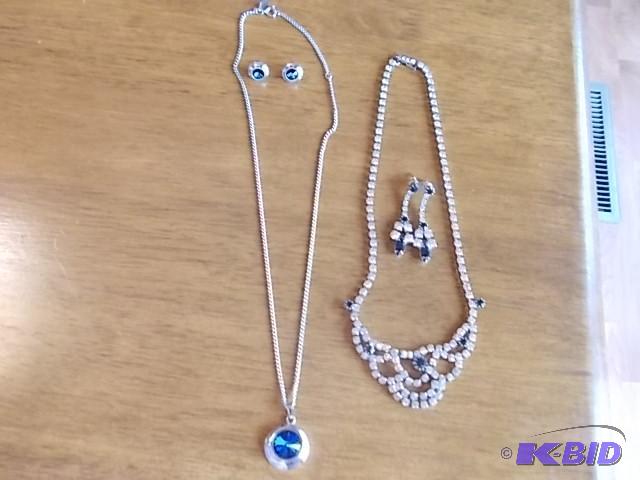 2-Blue StoneRhinestone Necklace &amp Pierce...