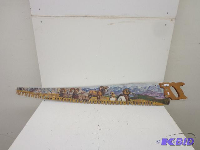 lot 158 image: Hand Saw Painting   Large Painting on Handsaw...