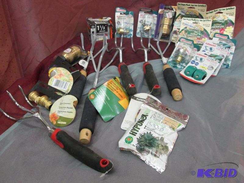 misc. hose mender kits, garden tools, plant f...