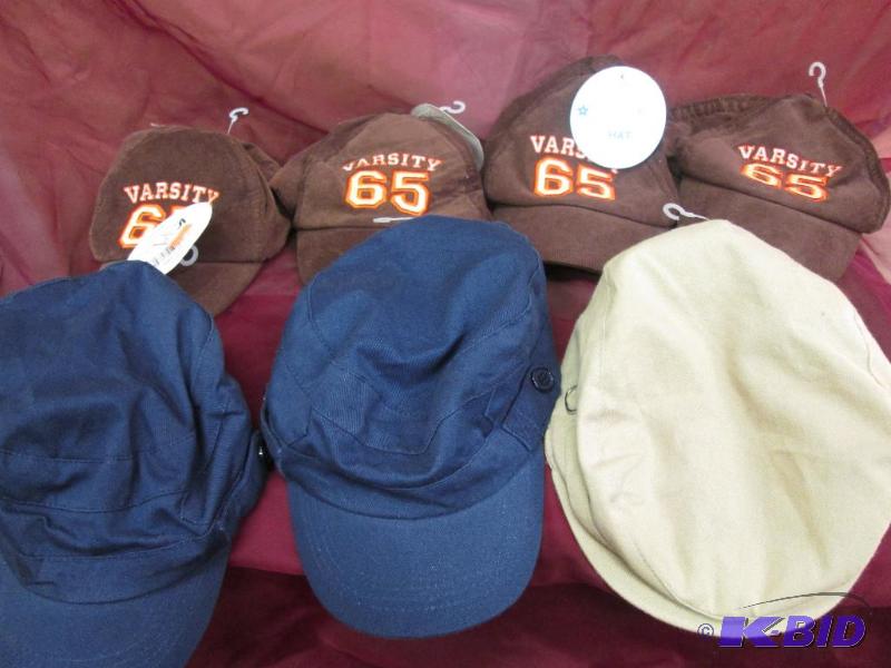 boys toddler size caps 3 brown, 2 blue, 1 tan...