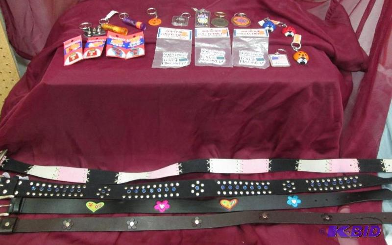 belts size medium, key chains and pins...