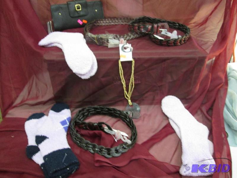3 pair fuzzy socks, 3 belts size large, walle...