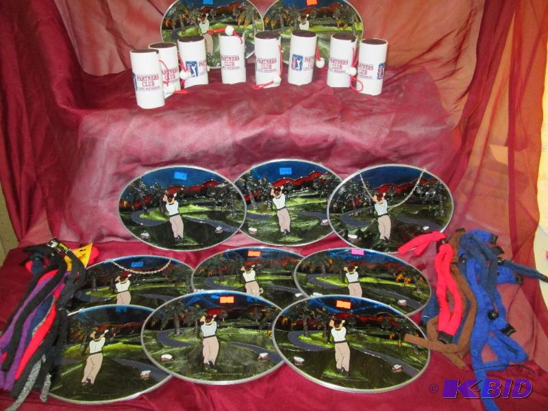 golfer stained glass picture, golf tee and co...