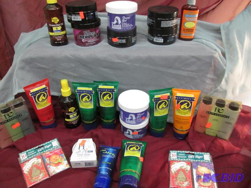various haircare gel, tanning oil, body wash,...