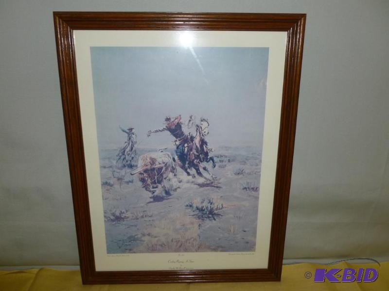 lot 14 image: Large Vintage C.M Russell " Cowboy Ropin...