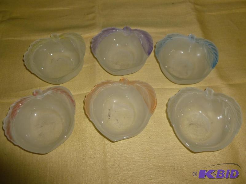 lot 155 image: Lot of six embossed frosted glass apple theme...