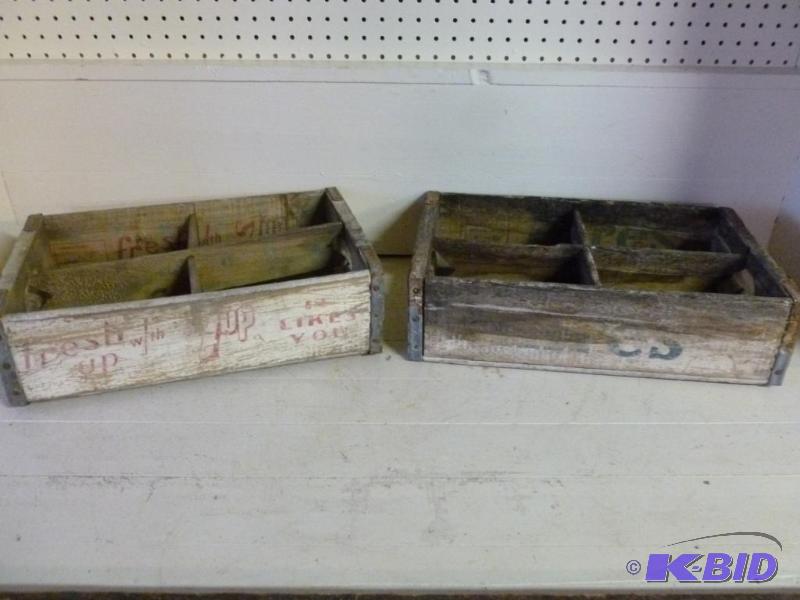 lot 220 image: Lot of two vintage wooden soda cases, 7Up and...