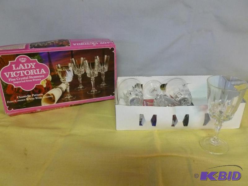 lot 23 image: Lady Victoria 4 piece crystal wine glass set,...