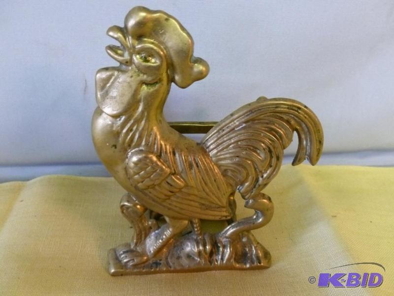 lot 68 image: Vintage cast brass chicken rooster napkin hol...