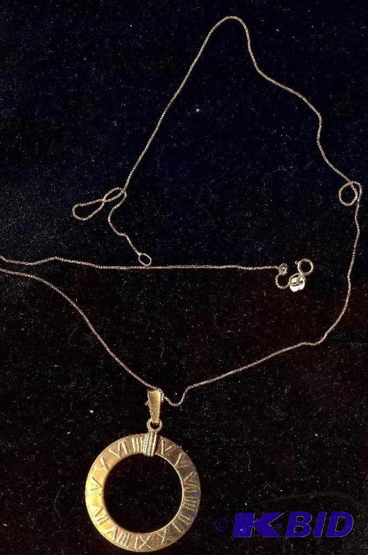 14 KT Yellow gold Roman Numeral circle pendan...
